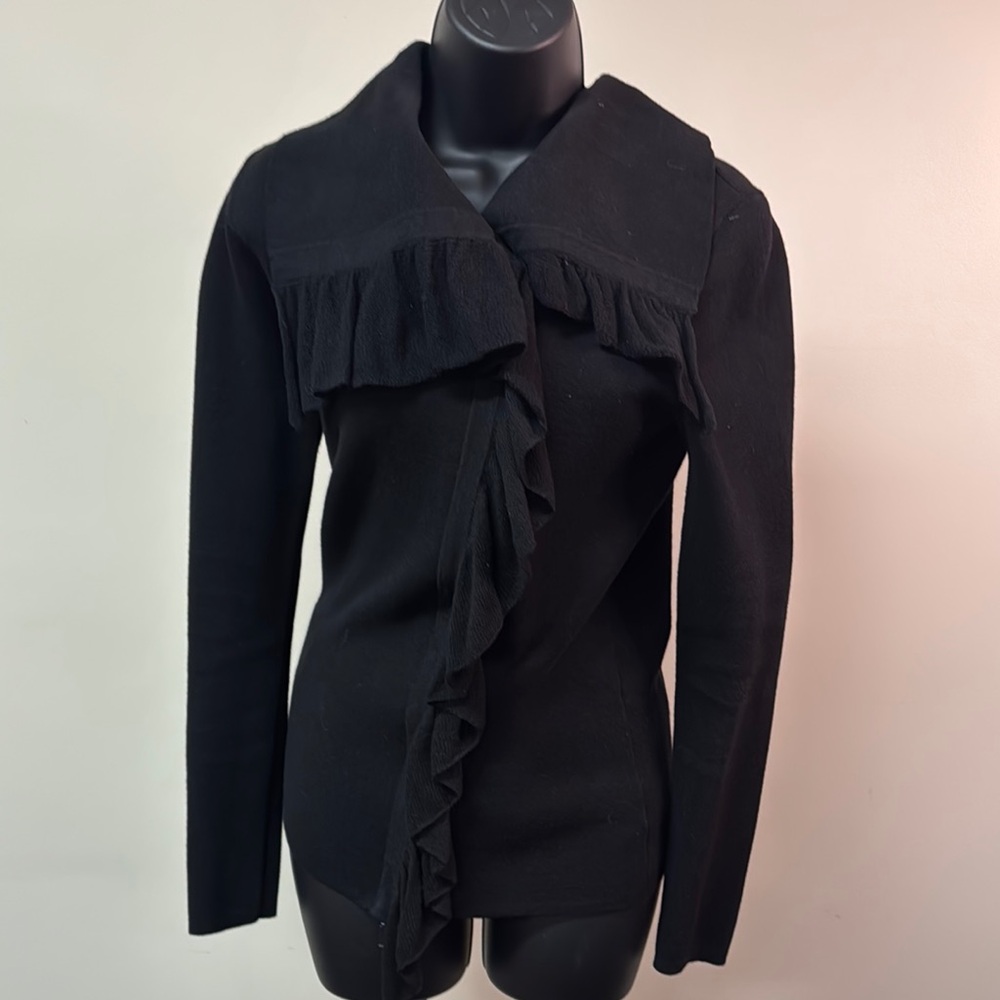 Cache Black Ruffled Cardigan Sweater